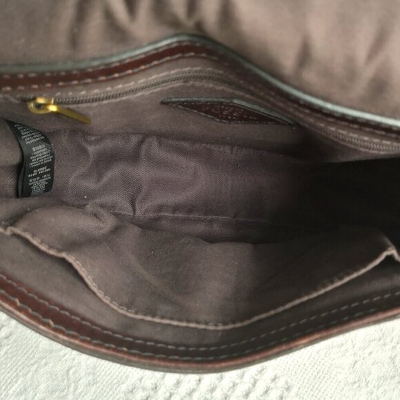 Fossil Women's Emi Multi Brown Color Block Crossbody Leather Handbag Saddle - Picture 8 of 10